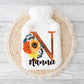 Hot Water Bottle, Nannie Gift, Personalised Hot Water Bottle, Christmas Gift For Grandma, Christmas Gift For Friend, Autumn Flower Initial