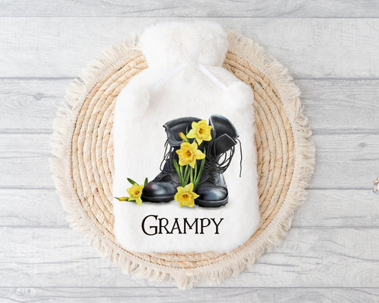 Hot Water Bottle, Gift For Grampy, Personalised Hot Water Bottle, Christmas Gift For Bampy, Christmas Gift For Friend, Army Boots Design