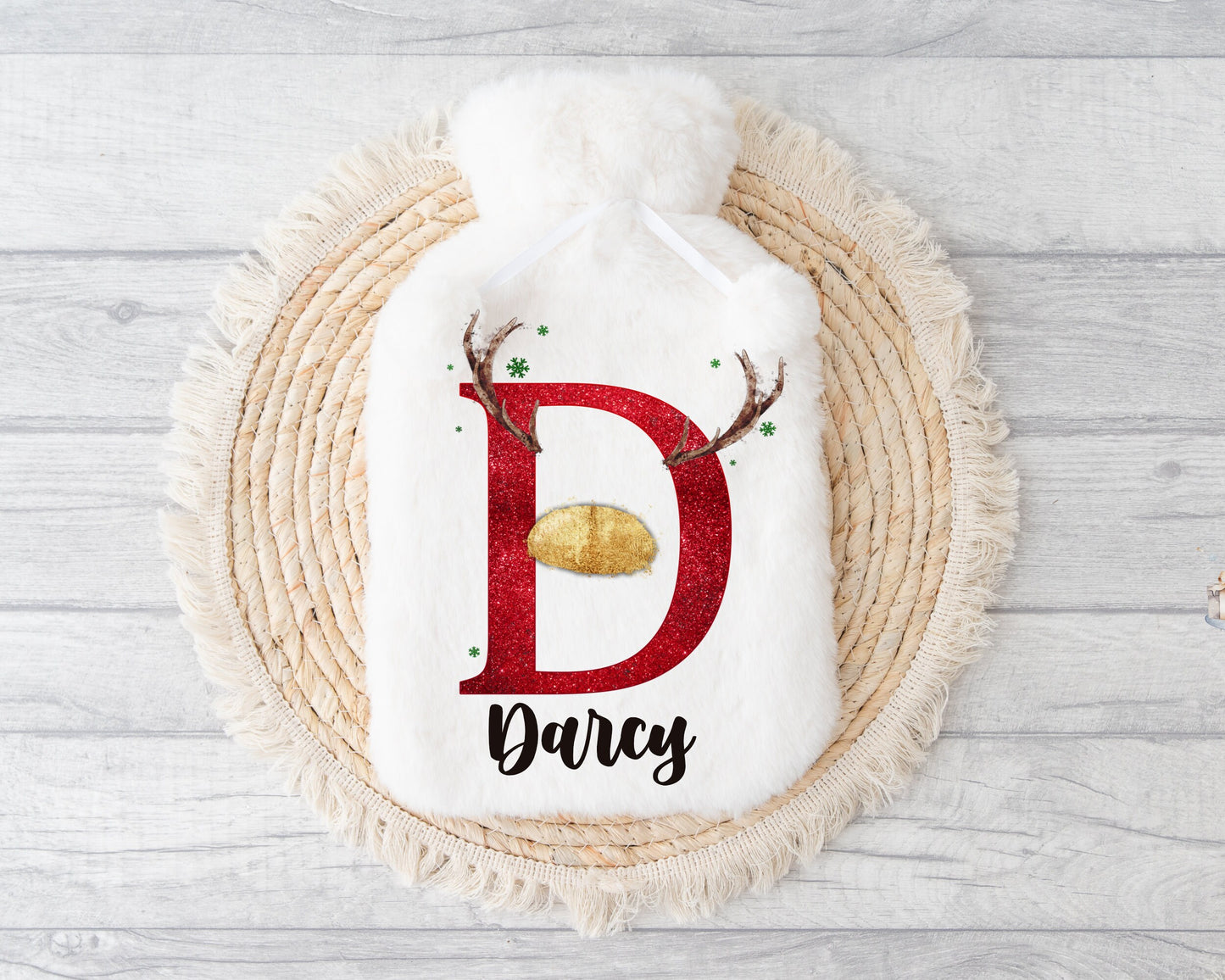 Hot Water Bottle, Gift For Her, Personalised Hot Water Bottle, Christmas Gift For Friend, Christmas Gift For Him, Reindeer Initial