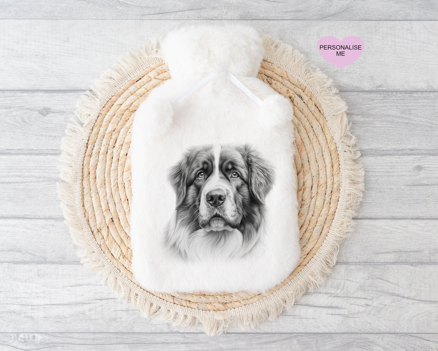 Saint Bernard Gift, Personalised Hot Water Bottle, Dog Xmas Gift, Xmas Gift For Dog Lover