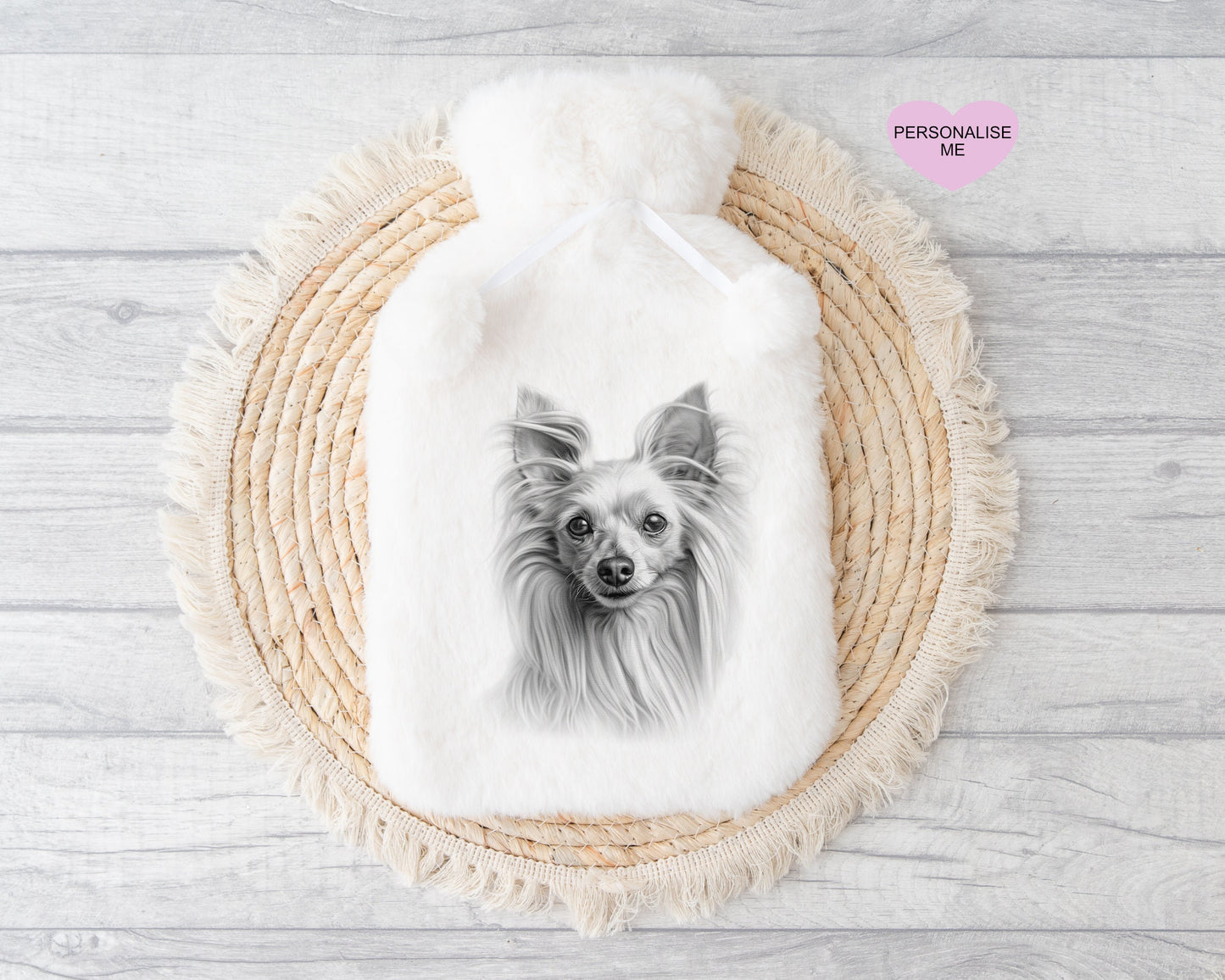 Chinese Crested Long Hair Gift, Personalised Hot Water Bottle, Dog Xmas Gift, Xmas Gift For Dog Lover