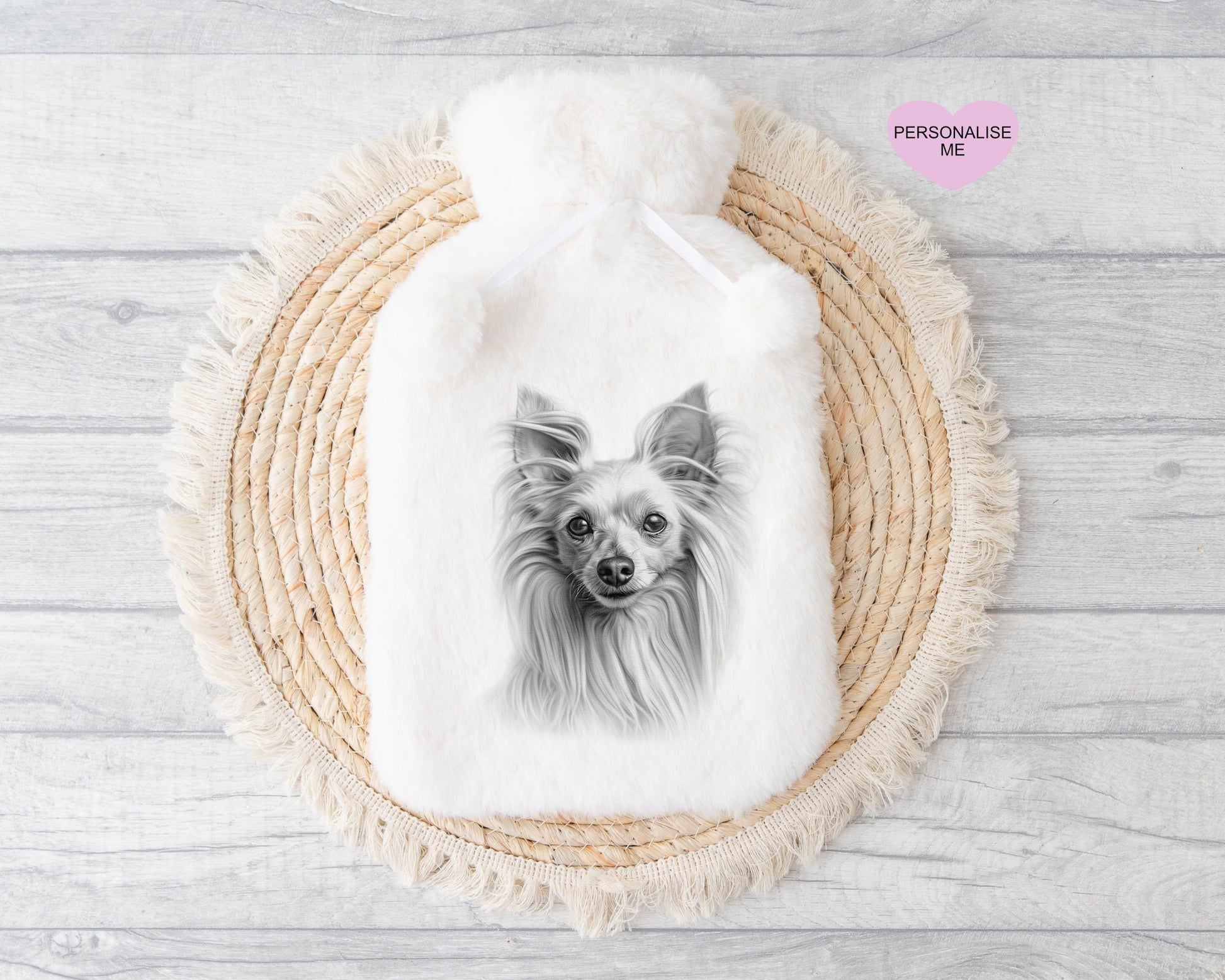 Chinese Crested Long Hair Gift, Personalised Hot Water Bottle, Dog Xmas Gift, Xmas Gift For Dog Lover