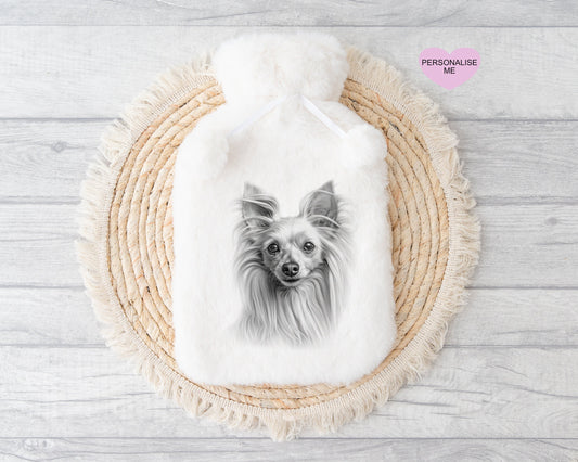 Chinese Crested Long Hair Gift, Personalised Hot Water Bottle, Dog Xmas Gift, Xmas Gift For Dog Lover