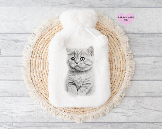 Cat Hot Water Bottle, Gift For Her, Personalised Hot Water Bottle, Christmas Gift For Friend, Christmas Gift For Him,