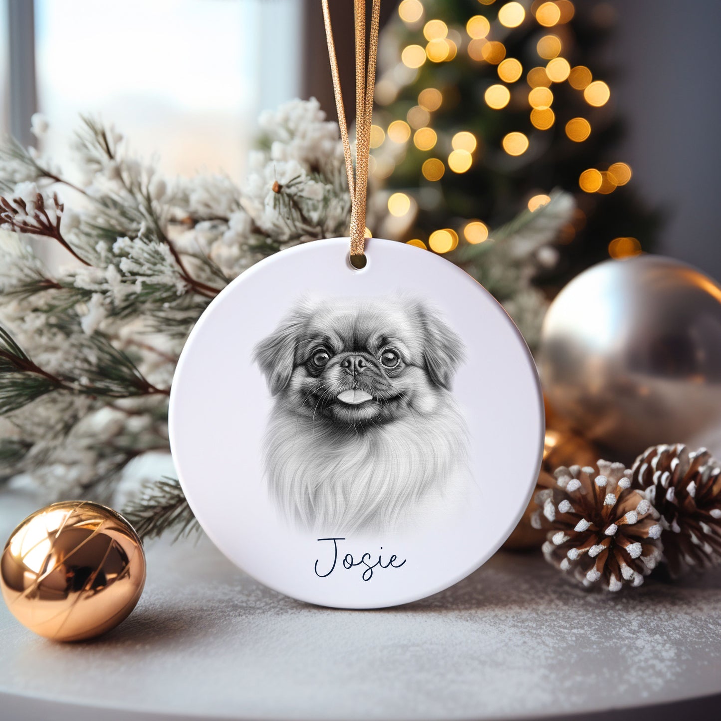 Pekinese Dog Bauble, Personalised Pet Dog Christmas Tree Decoration, Gift For Dog Family