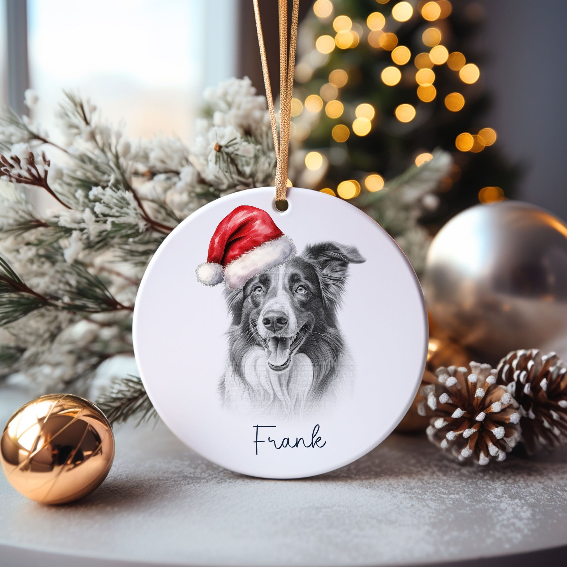 Border Collie Dog Bauble, Personalised Pet Dog Christmas Tree Decoration, Gift For Dog Family