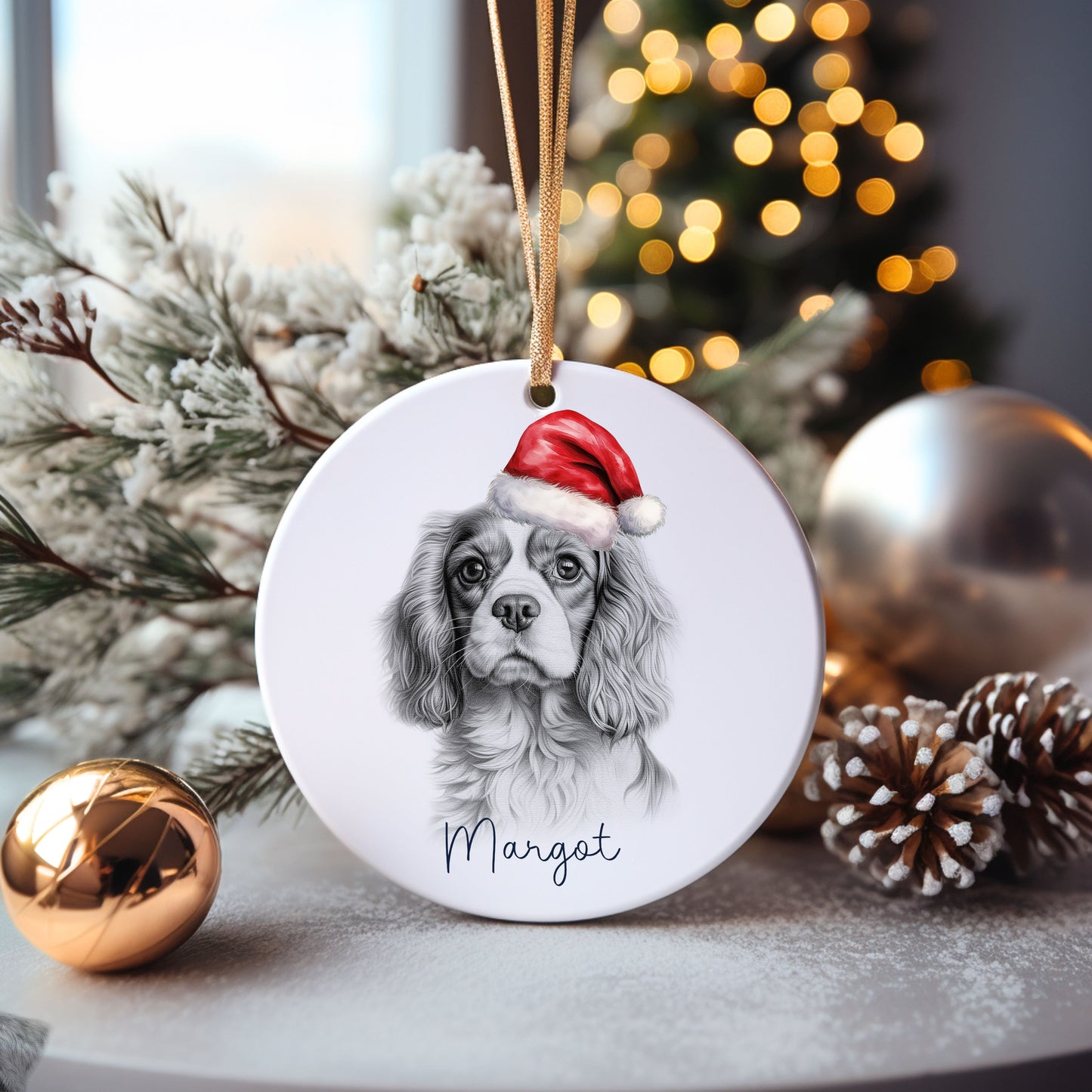 King Charles Christmas Dog Bauble, Personalised Pet Dog Christmas Tree Decoration, Gift For Dog Family