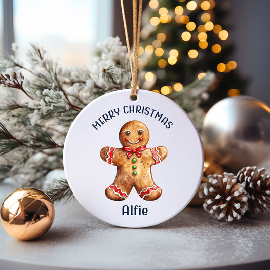 Gingerbread Man Bauble, Personalised Gingerbread Man Christmas Tree Decoration, Grandson Bauble, Granddaughter Bauble