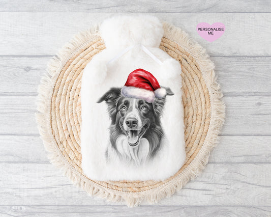Border Collie Gift, Personalised Hot Water Bottle, Dog Xmas Gift, Xmas Gift For Dog Lover
