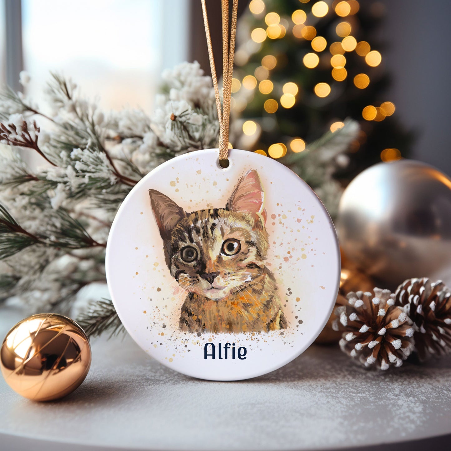 Tabby Cat Bauble, Personalised Cat Christmas Tree Decoration, Christmas In July
