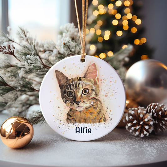 Tabby Cat Bauble, Personalised Cat Christmas Tree Decoration, Christmas In July