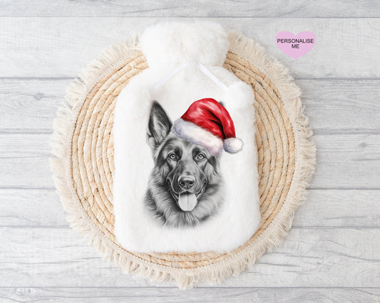 German Shepherd Gift, Personalised Hot Water Bottle, Dog Xmas Gift, Xmas Gift For Dog Lover