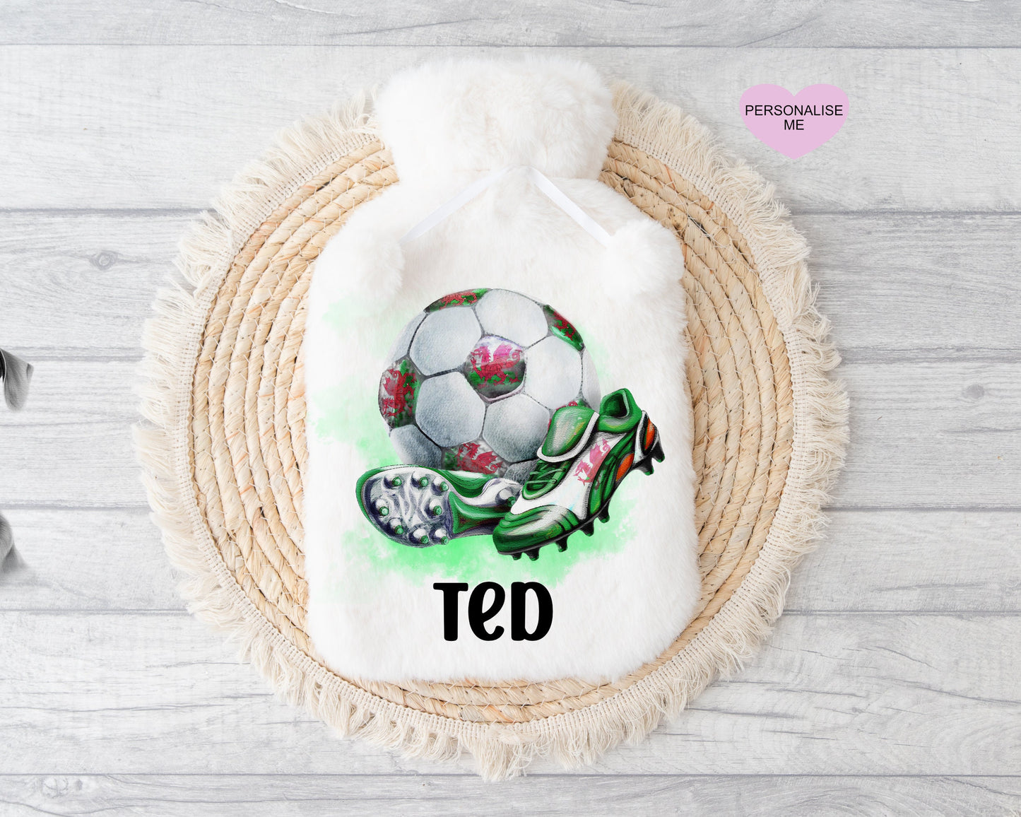 Wales Football Design Hot Water Bottle, Football Top Gift, Personalised Hot Water Bottle, Christmas Gift Boys, Xmas Gift For Girls