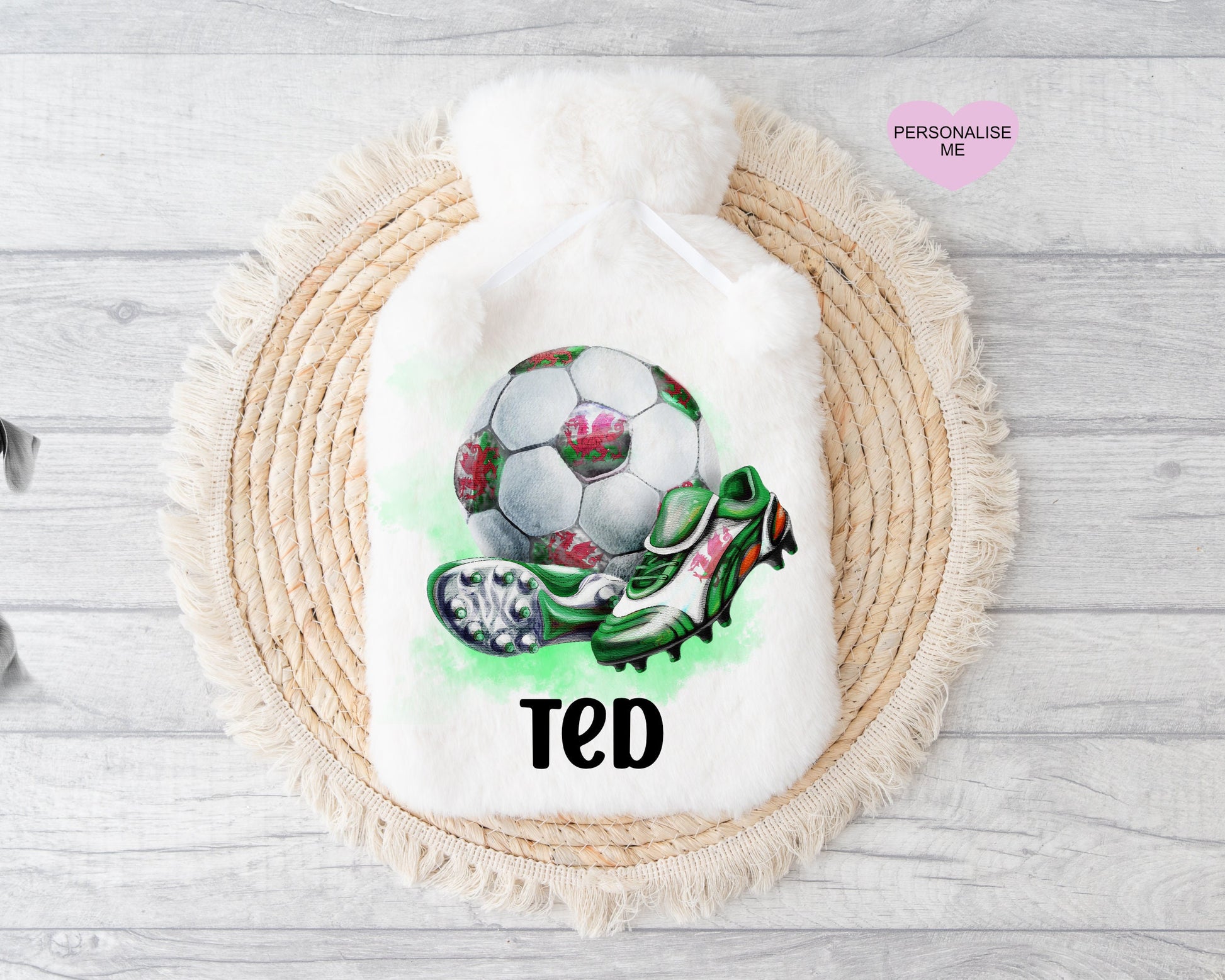Wales Football Design Hot Water Bottle, Football Top Gift, Personalised Hot Water Bottle, Christmas Gift Boys, Xmas Gift For Girls