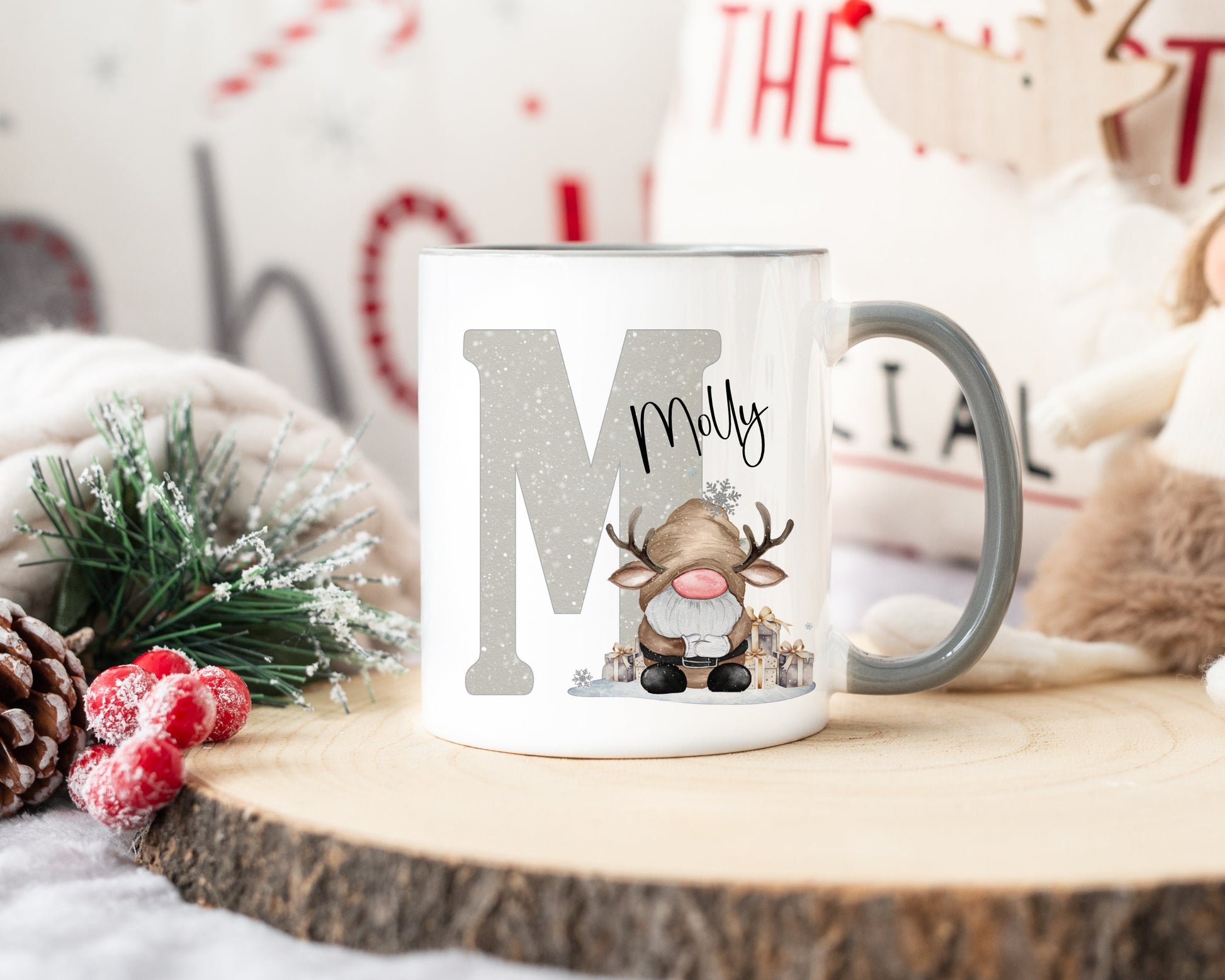 Gonk Mug, Personalised Gonk Mug, Christmas Reindeer Gonk Mug, Xmas Gift For Her, Xmas Gift For Man, Stocking Filler, Christmas In July