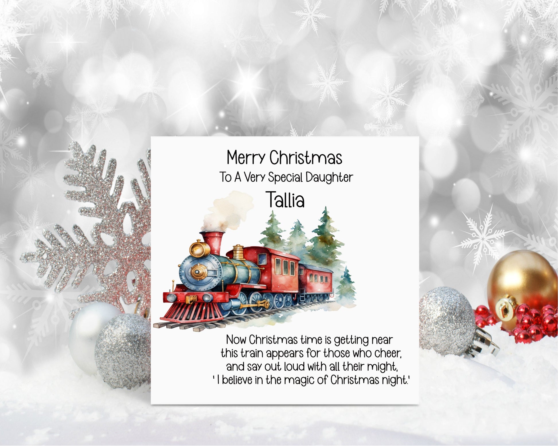 Goddaughter Christmas Card, Christmas Card For Goddaughter, Personalised Christmas Card, Christmas Train Christmas Card