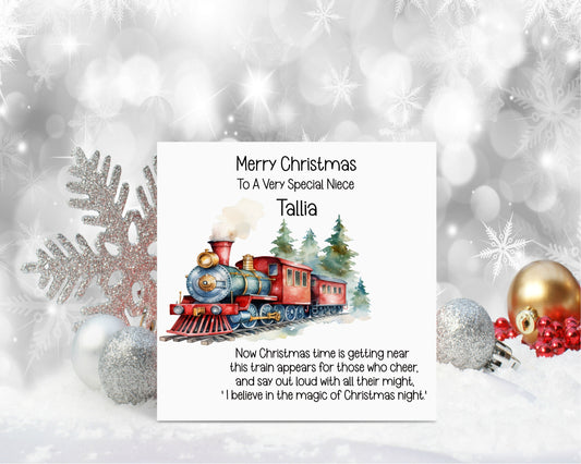 Niece Christmas Card, Christmas Card For Goddaughter, Personalised Christmas Card, Christmas Train Christmas Card