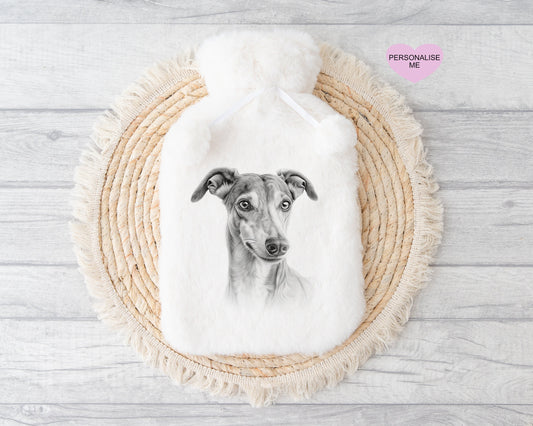 Greyhound Gift, Personalised Hot Water Bottle, Dog Xmas Gift, Xmas Gift For Dog Lover, Greyhound Hot Water Bottle