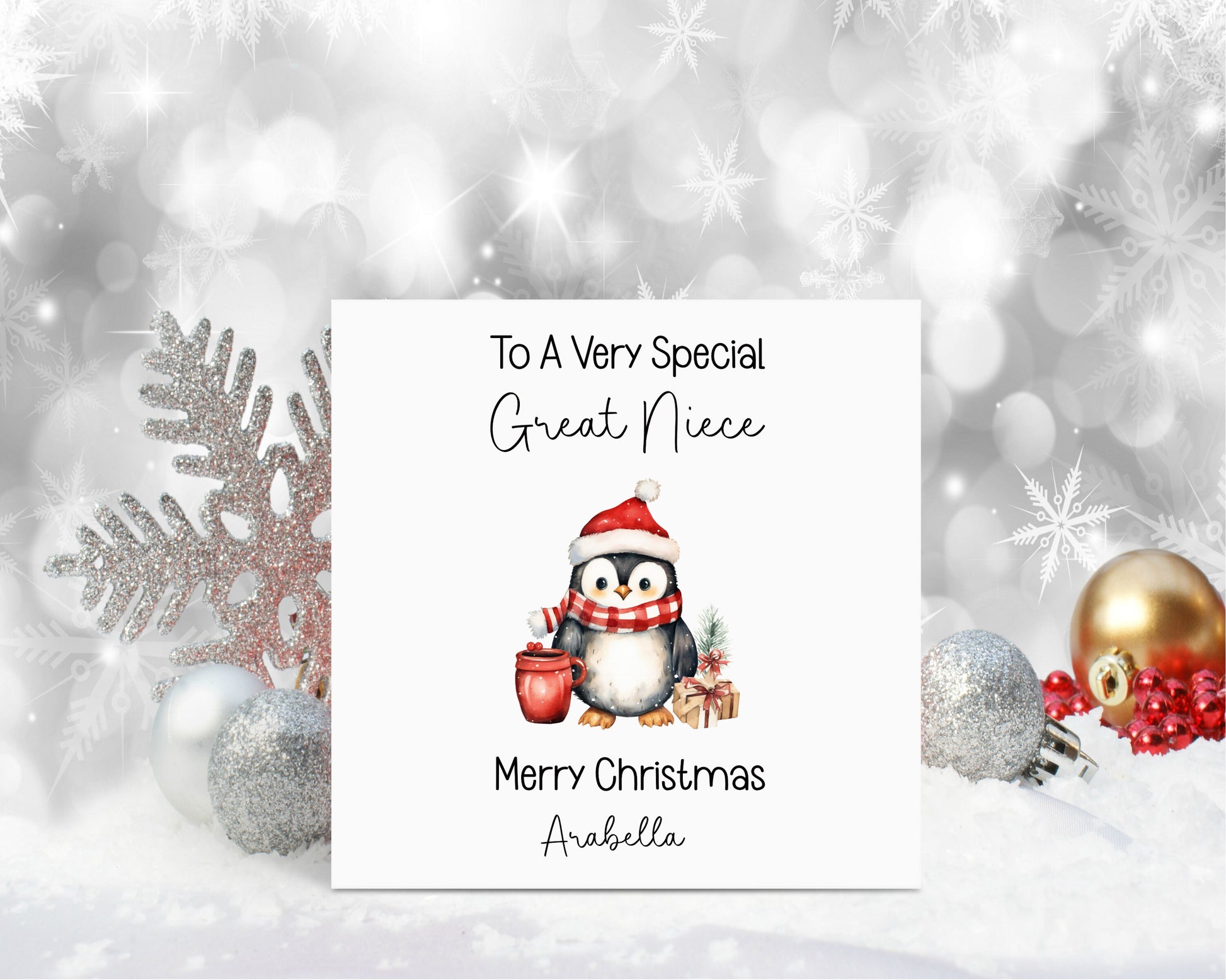Penguin Christmas Card, Great Granddaughter Christmas Card, Christmas Card For Goddaughter, Personalised Christmas Card
