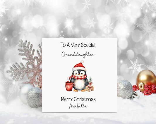 Penguin Christmas Card, Granddaughter Christmas Card, Christmas Card For Goddaughter, Personalised Christmas Card