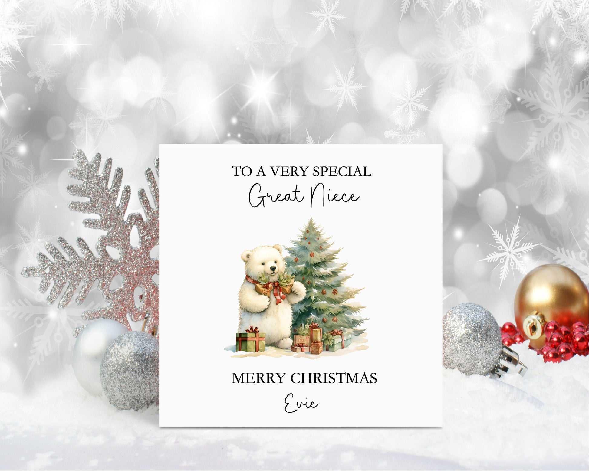 Polar Bear Christmas Card, Granddaughter Christmas Card, Christmas Card For Goddaughter, Personalised Christmas Card