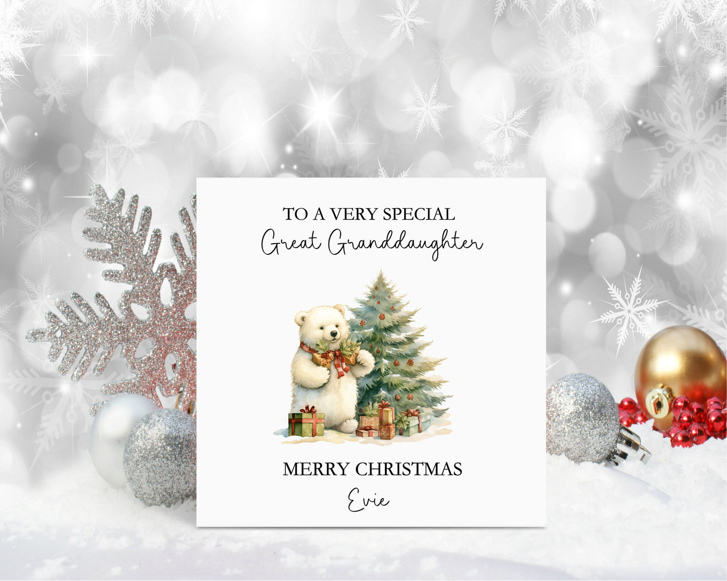 Polar Bear Christmas Card, Granddaughter Christmas Card, Christmas Card For Goddaughter, Personalised Christmas Card