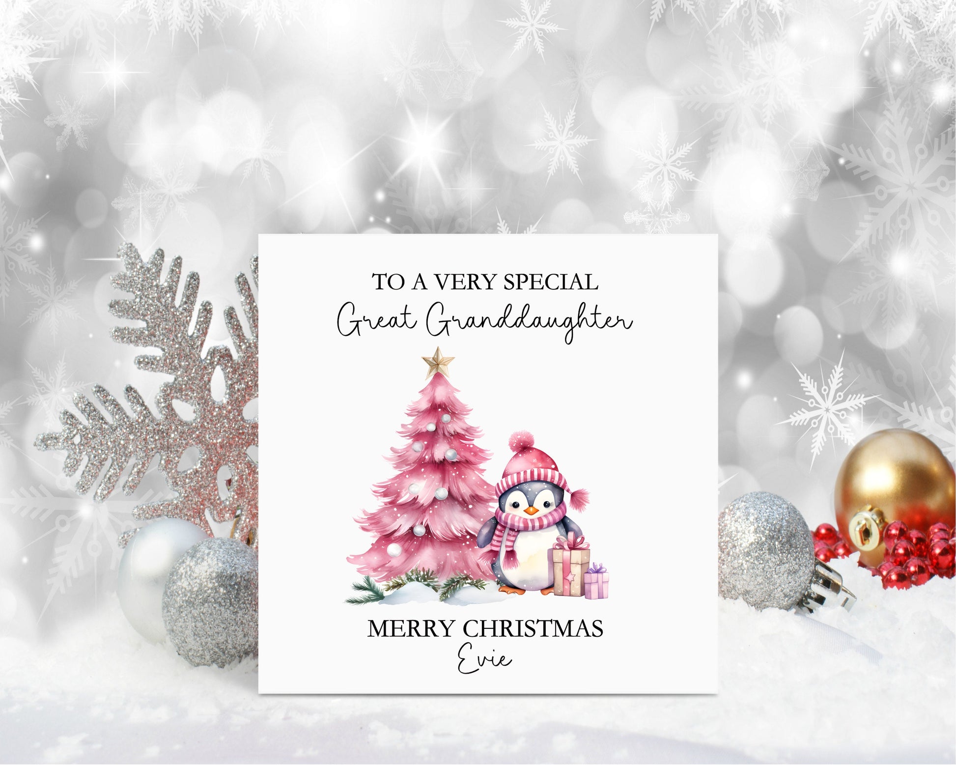 Penguin Christmas Card, Great Granddaughter Christmas Card, Christmas Card For Goddaughter, Personalised Christmas Card