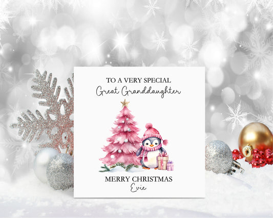 Penguin Christmas Card, Great Granddaughter Christmas Card, Christmas Card For Goddaughter, Personalised Christmas Card