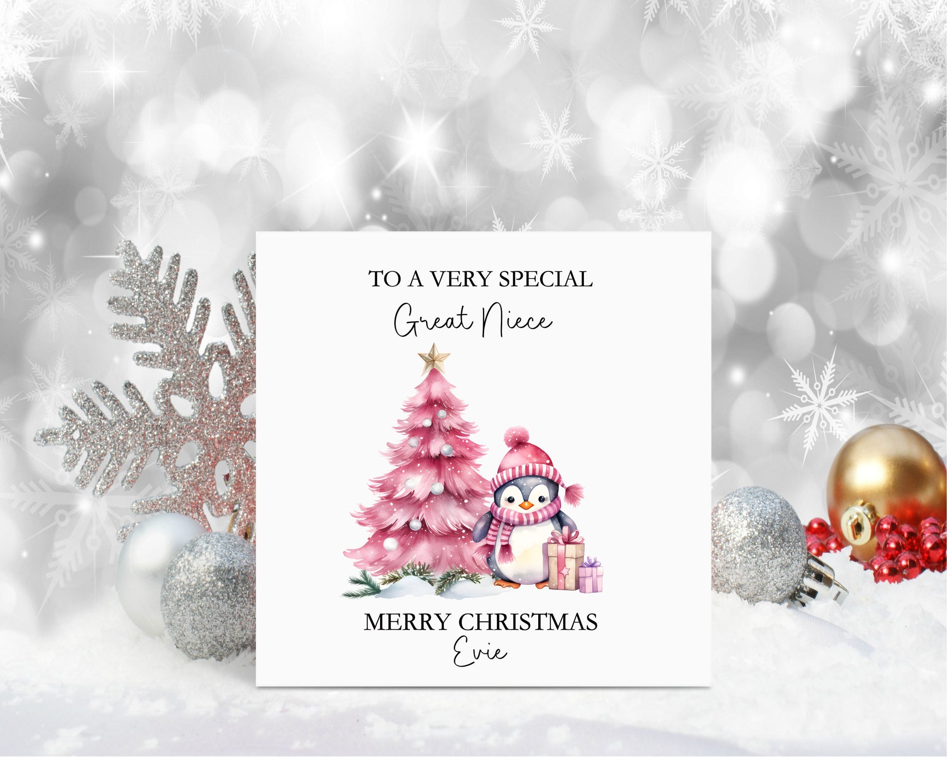 Penguin Christmas Card, Niece Christmas Card, Christmas Card For Goddaughter, Personalised Christmas Card