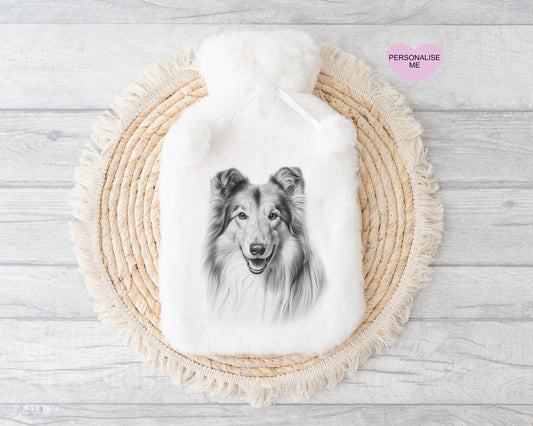 Rough Collie Gift, Personalised Hot Water Bottle, Dog Xmas Gift, Xmas Gift For Dog Lover