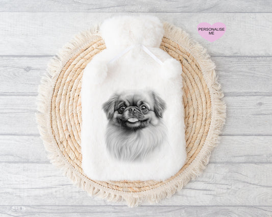 Pekinese Gift, Personalised Hot Water Bottle, Dog Xmas Gift, Xmas Gift For Dog Lover