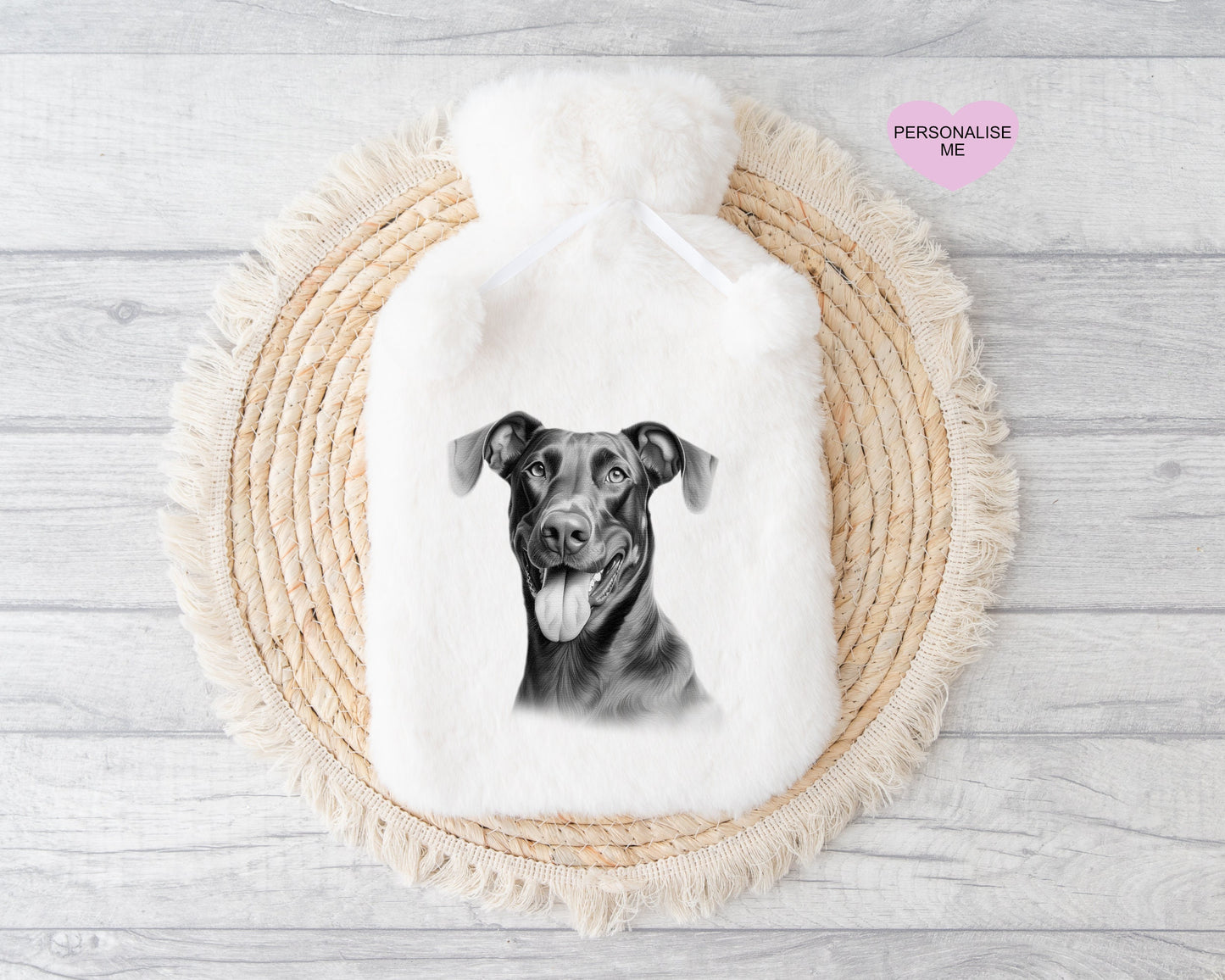 Doberman Gift, Personalised Hot Water Bottle, Dog Xmas Gift, Xmas Gift For Dog Lover