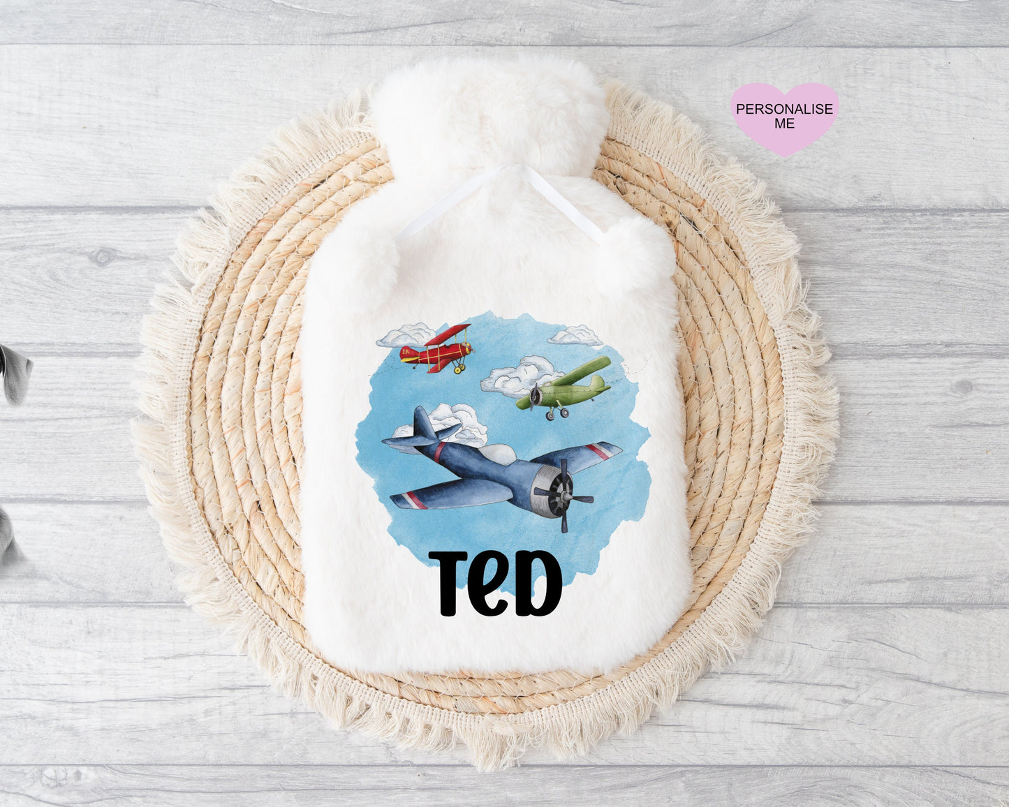 Planes Gift, Personalised Hot Water Bottle, Gift For Grandson, Granddaughter Xmas Gift, Daughter Gift, Grampy Plane Gift