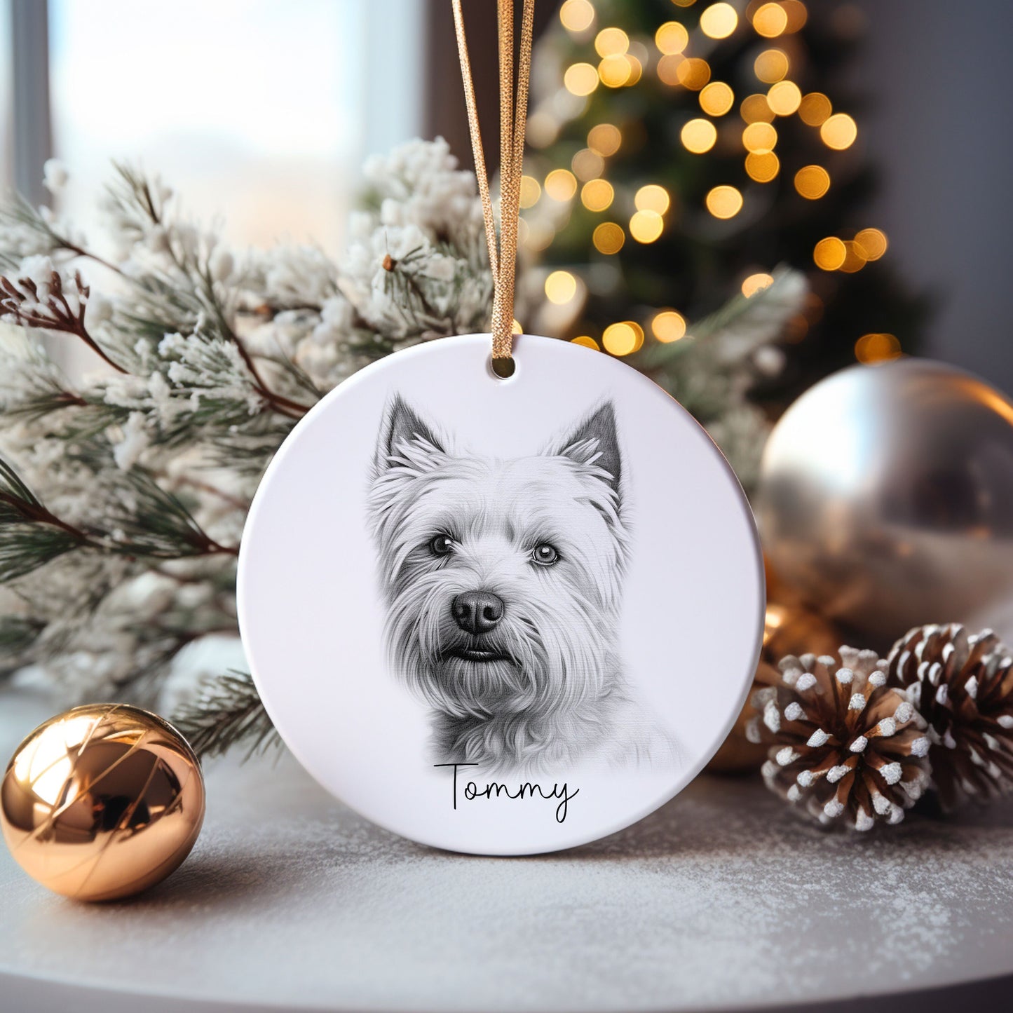 Westie Dog Bauble, Personalised Pet Dog Christmas Tree Decoration, Gift For Dog Family, Dog Lover, Santa Dog Bauble