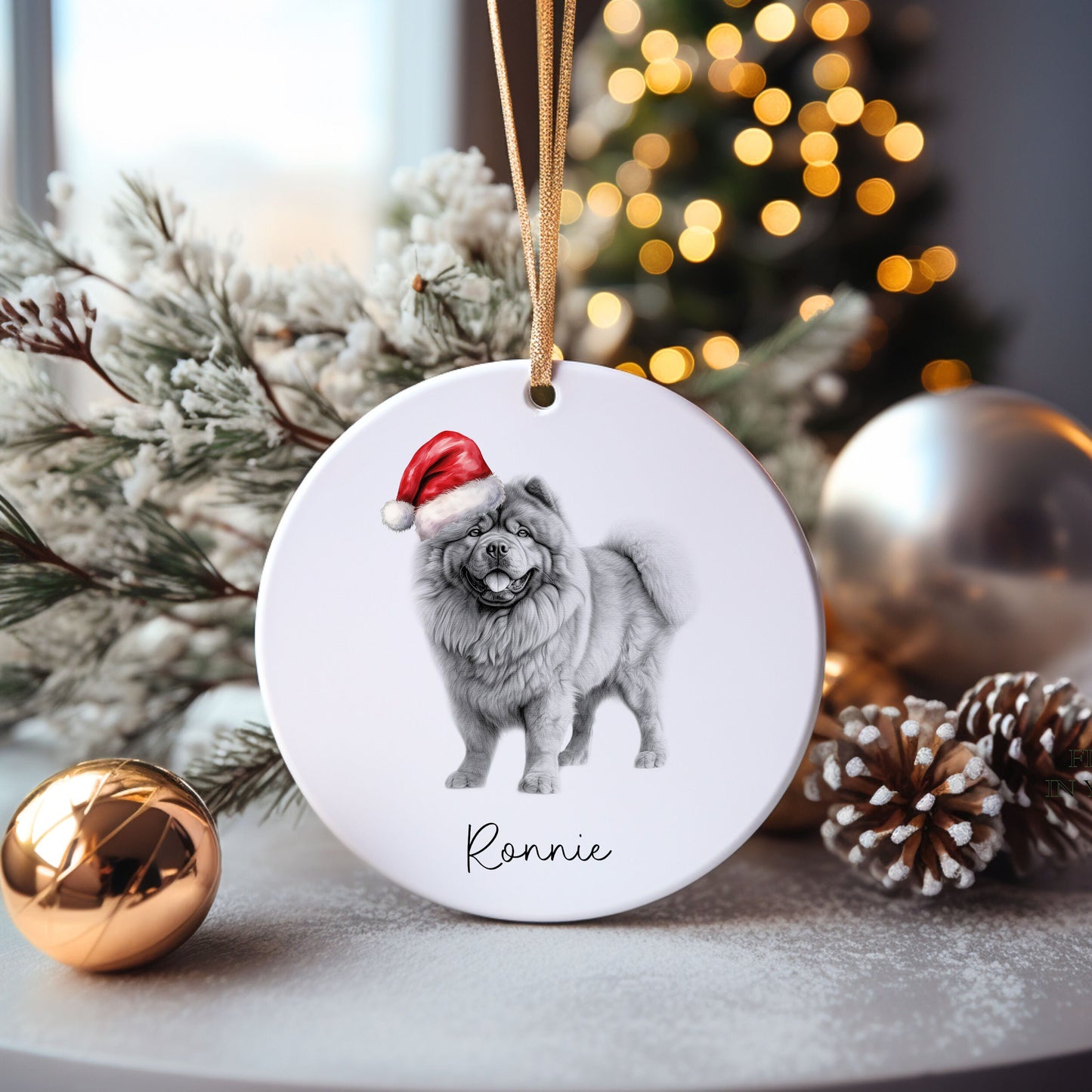 Chow Chow Dog Bauble, Personalised Pet Dog Christmas Tree Decoration, Gift For Dog Family, Dog Lover, Santa Dog Bauble