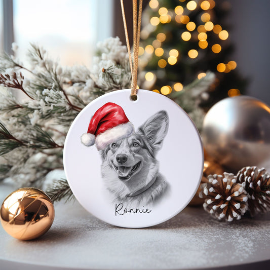 Corgi Dog Bauble, Personalised Pet Dog Christmas Tree Decoration, Gift For Dog Family, Dog Lover, Santa Dog Bauble
