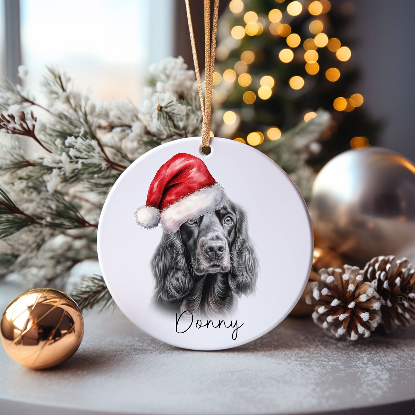 Gordon Setter Santa Bauble, Personalised Pet Dog Christmas Tree Decoration, Gift For Dog Family, Dog Lover, Santa Dog Bauble