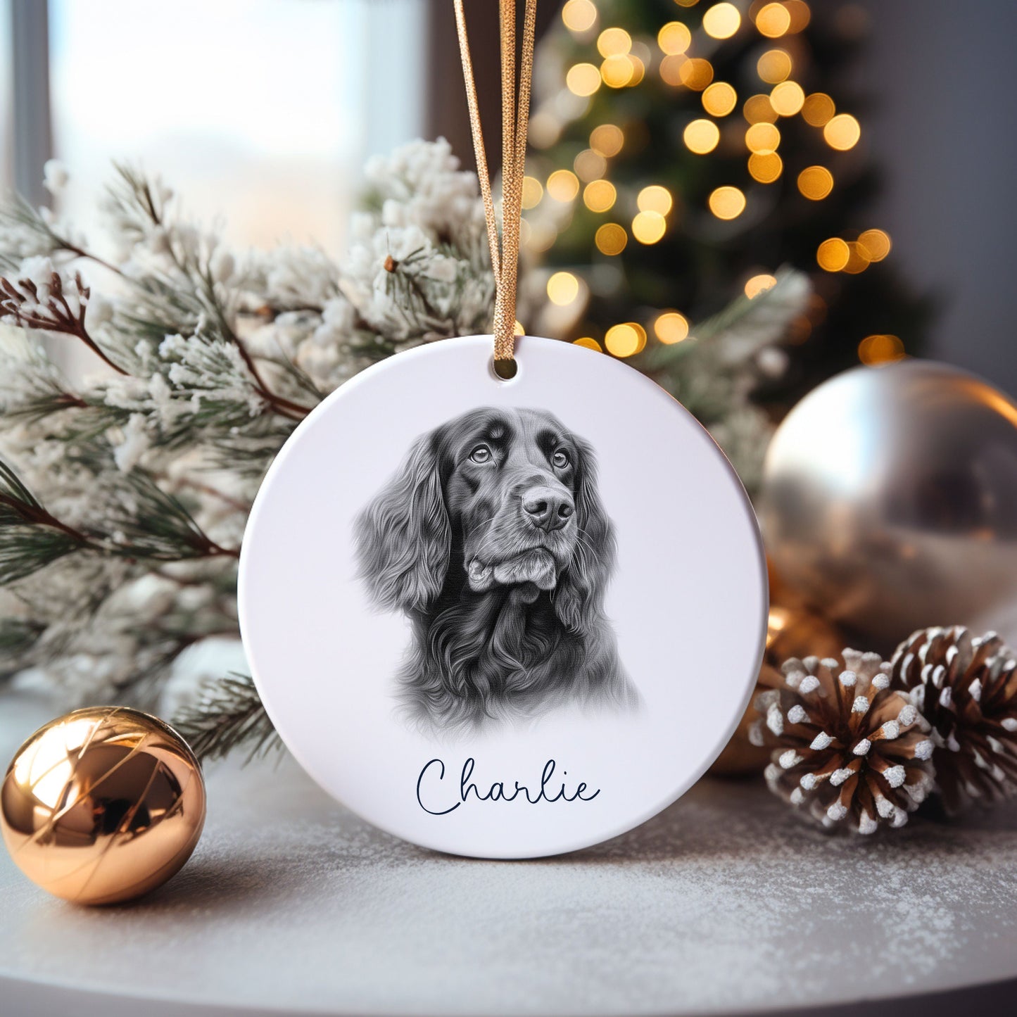Gordon Setter Dog Bauble, Personalised Pet Dog Christmas Tree Decoration, Gift For Dog Family