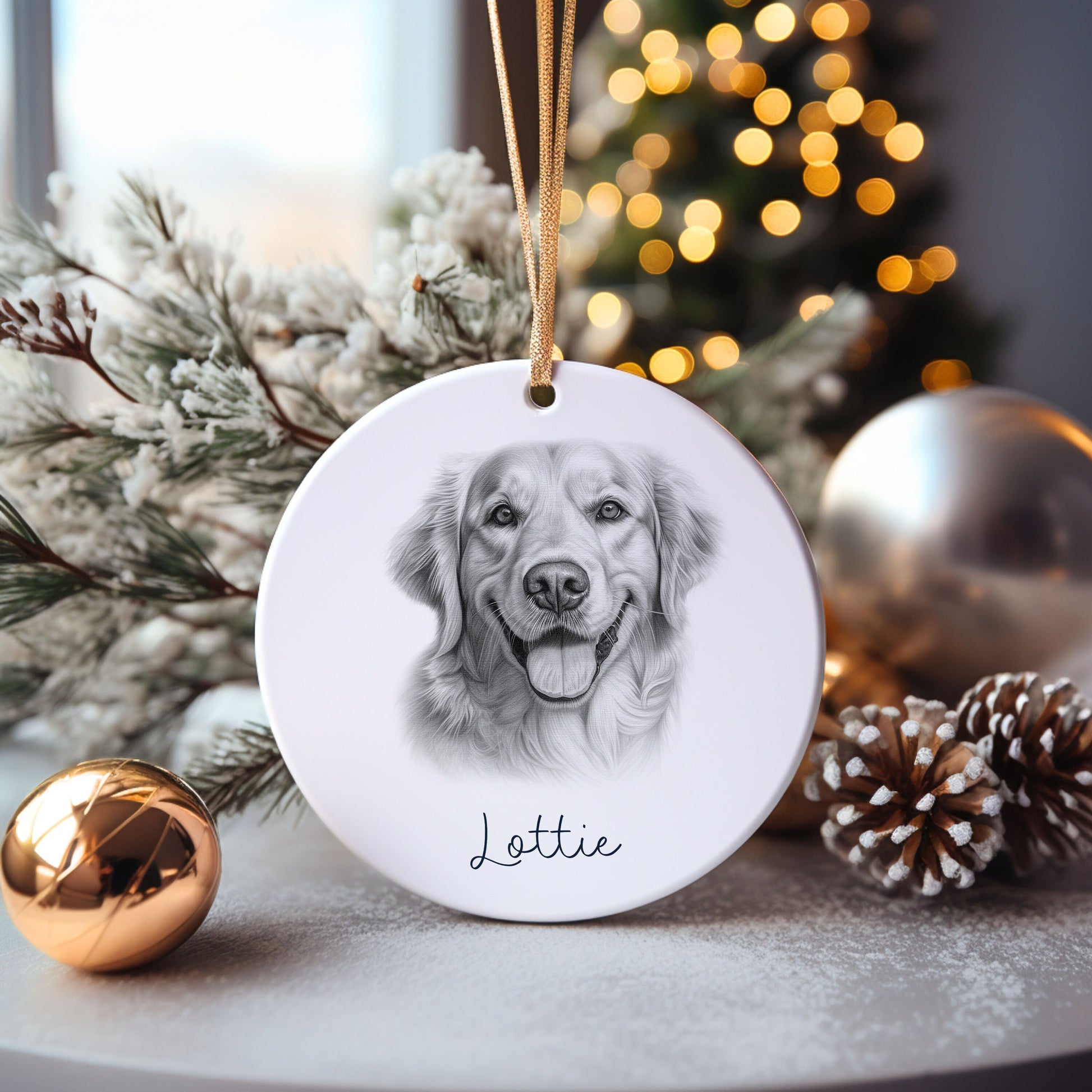 Golden Retriever Dog Bauble, Personalised Pet Dog Christmas Tree Decoration, Gift For Dog Family