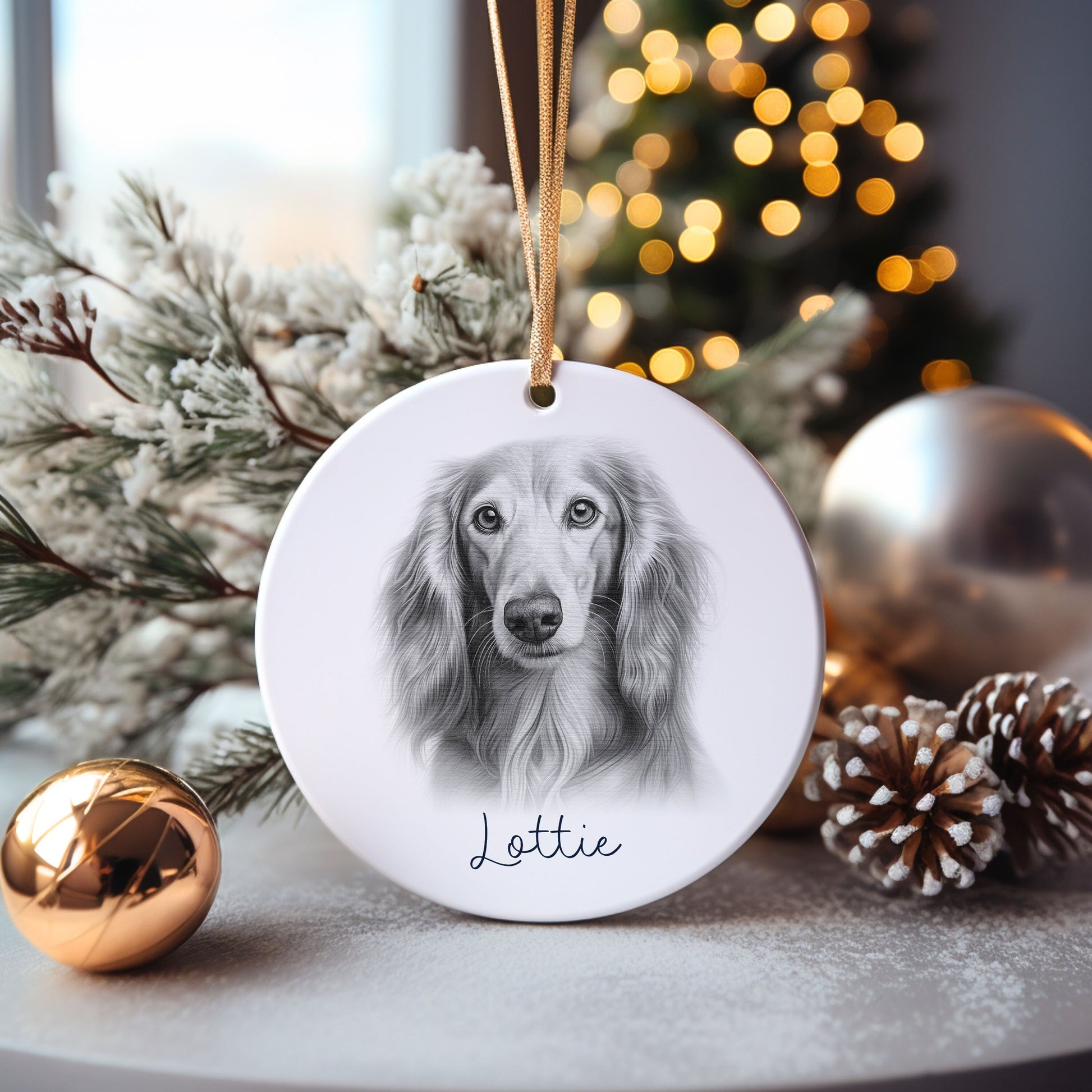 Saluki Dog Bauble, Personalised Pet Dog Christmas Tree Decoration, Gift For Dog Family
