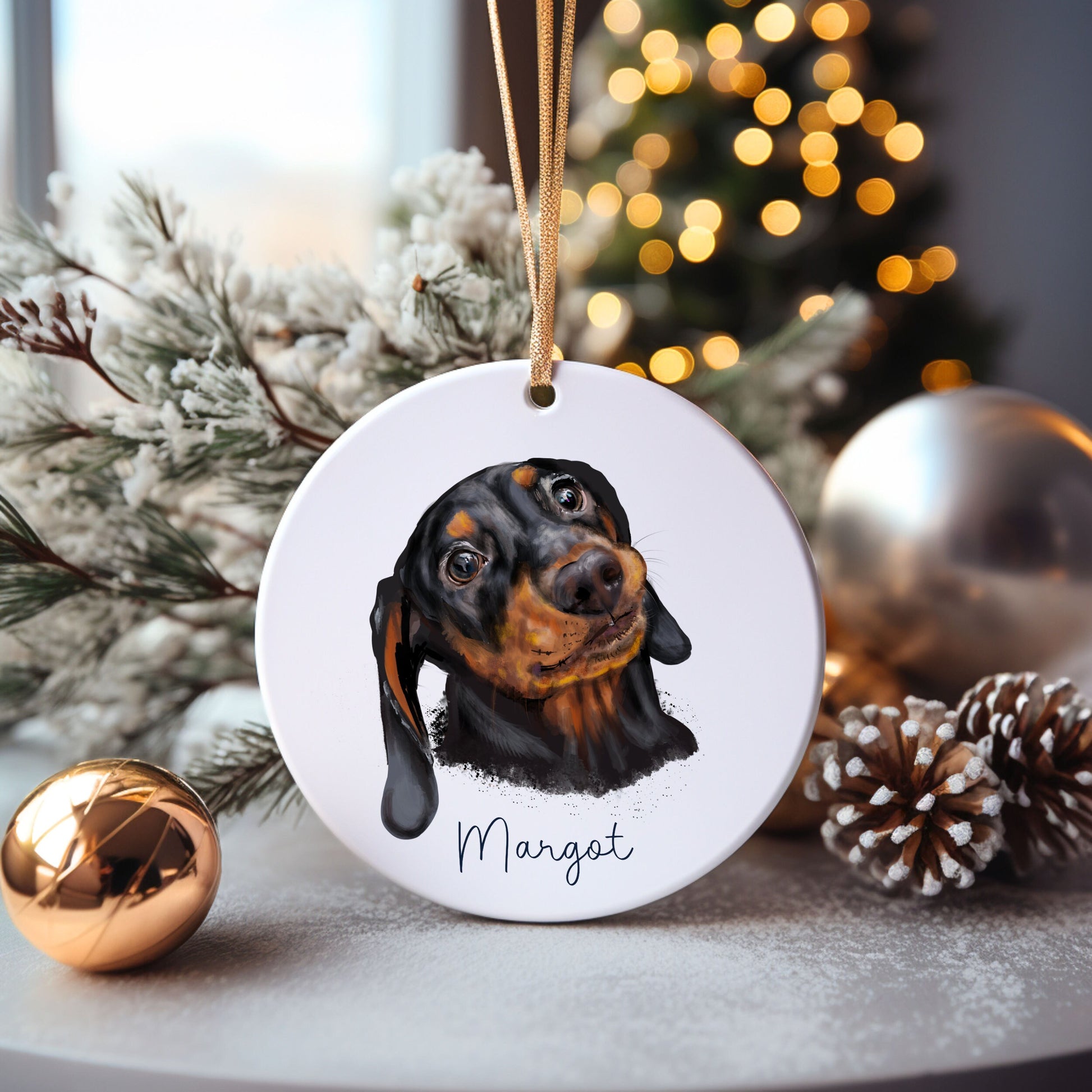 Dachshund Bauble, Personalised Pet Dog Christmas Tree Decoration, Gift For Dog Family