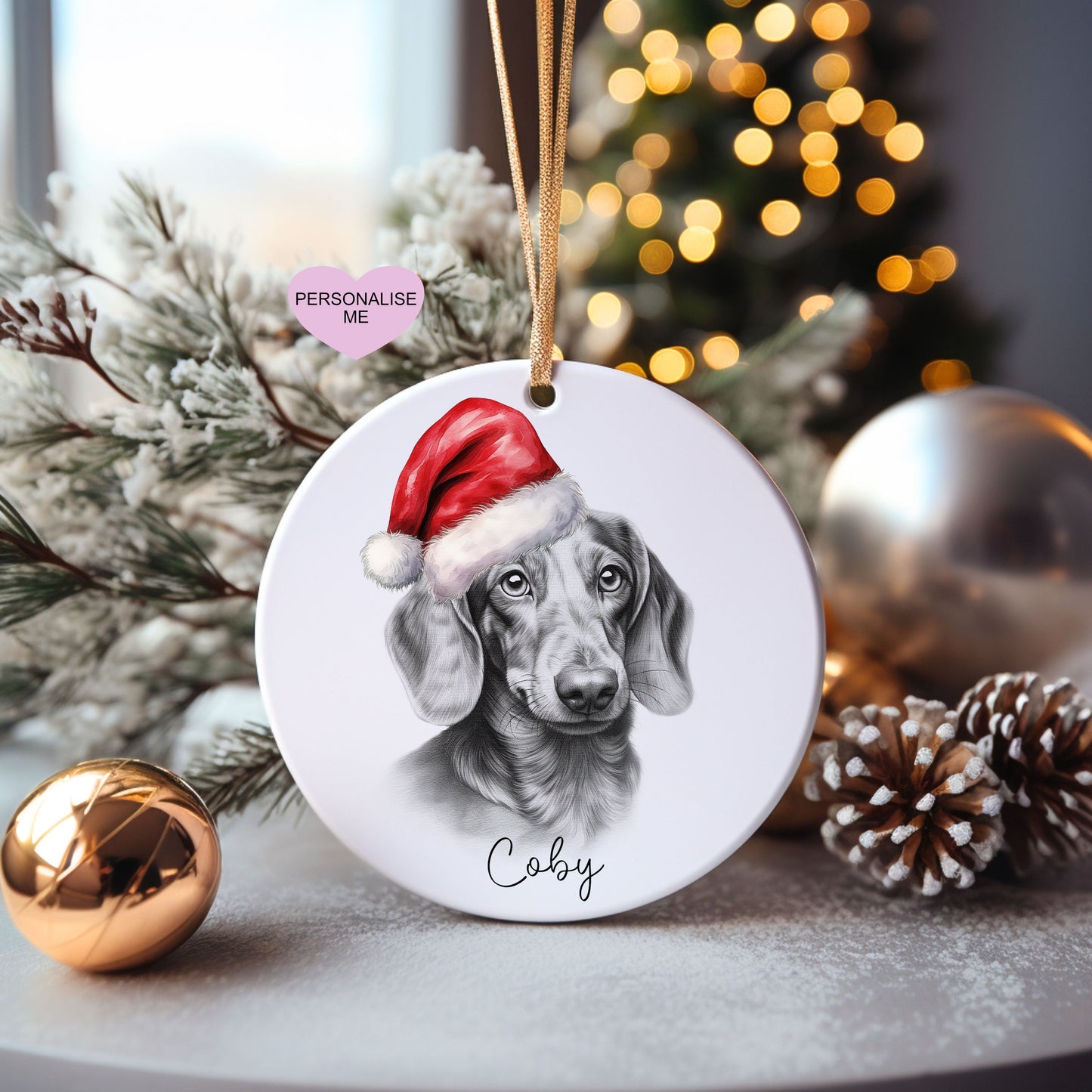 Dachshund Christmas Bauble, Personalised Pet Dog Christmas Tree Decoration, Gift For Dog Family, Dog Lover, Santa Dog Bauble