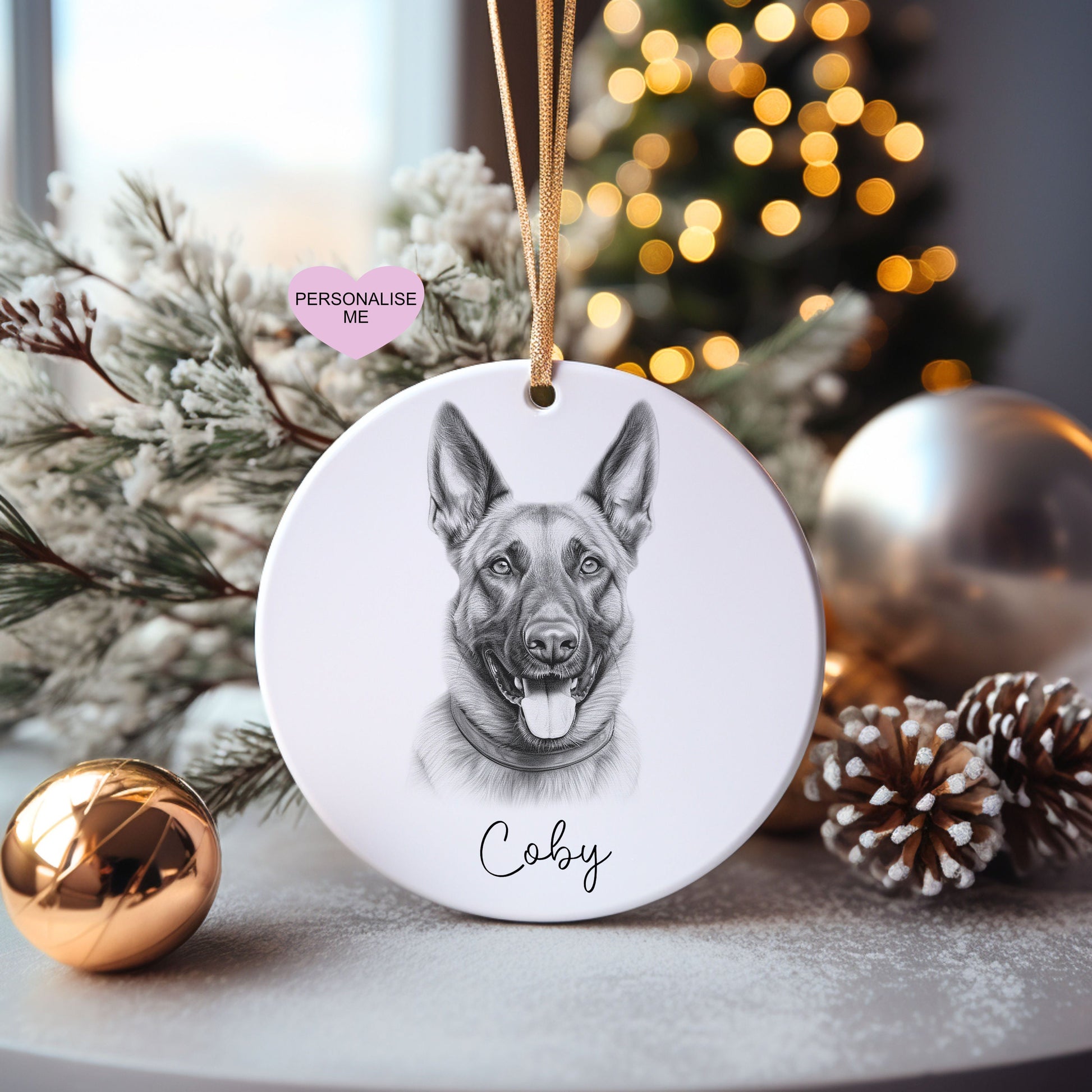 Belgian Malinois Christmas Bauble, Personalised Pet Dog Christmas Tree Decoration, Gift For Dog Family, Dog Lover, Santa Dog Bauble