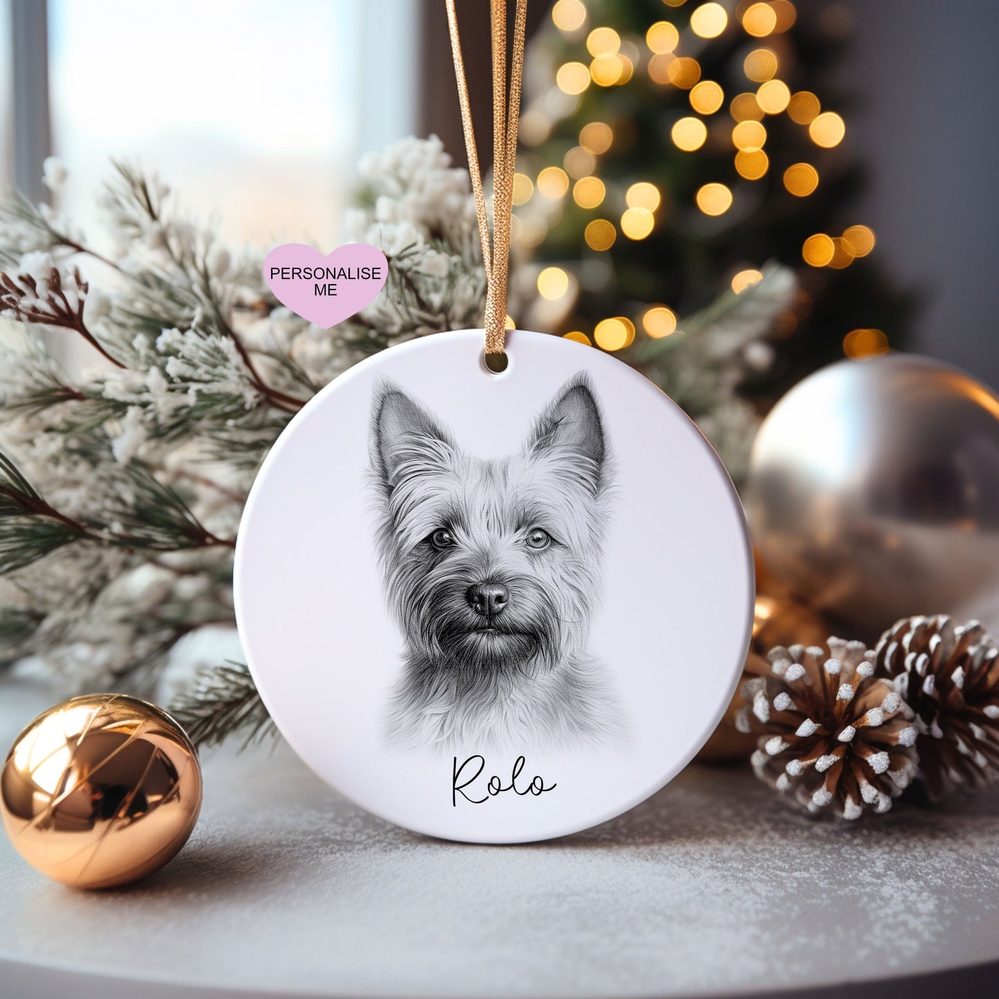 Cairn Terrier Christmas Bauble, Personalised Pet Dog Christmas Tree Decoration, Gift For Dog Family, Dog Lover, Santa Dog Bauble