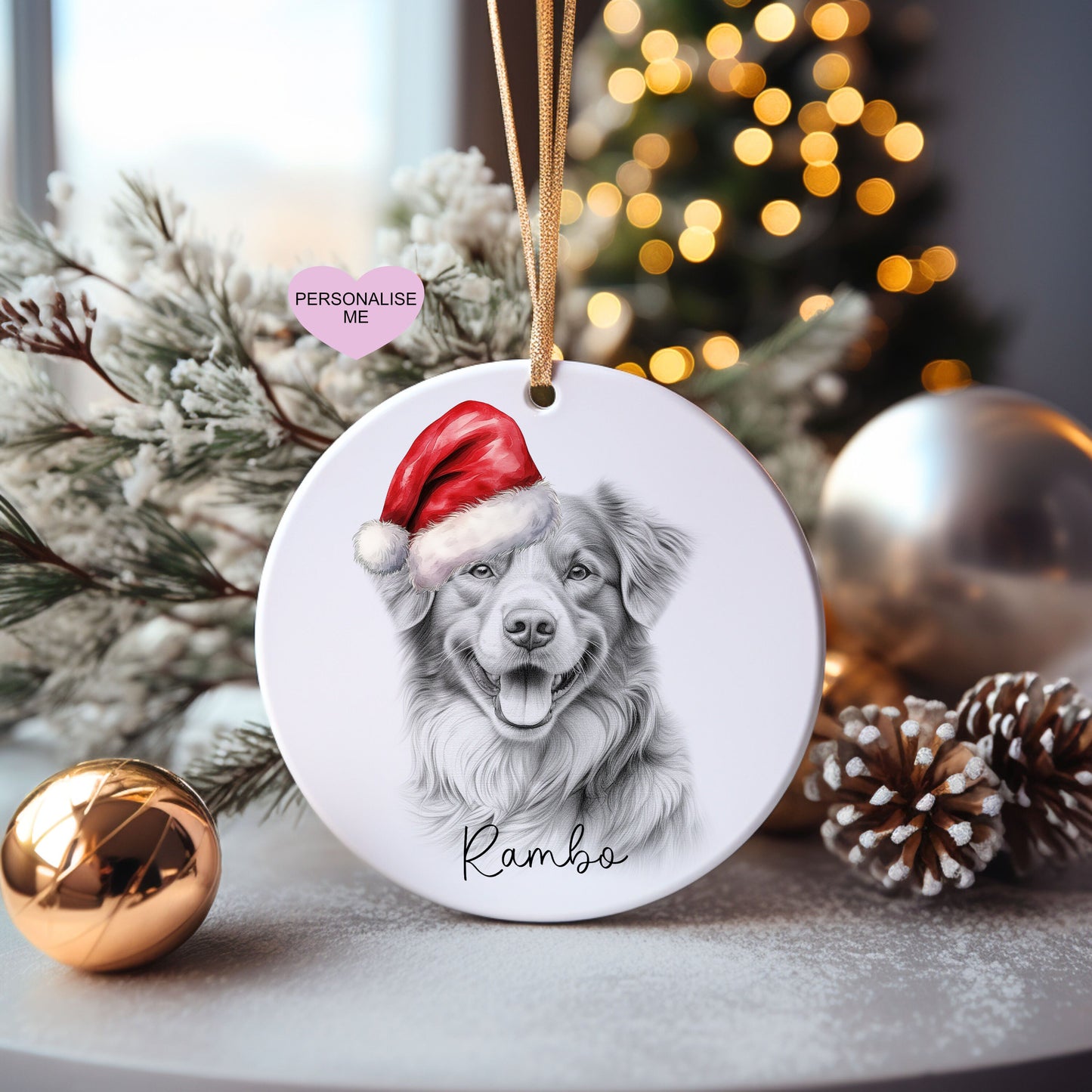 Nova Scotia Christmas Bauble, Personalised Pet Dog Christmas Tree Decoration, Gift For Dog Family, Dog Lover, Santa Dog Bauble