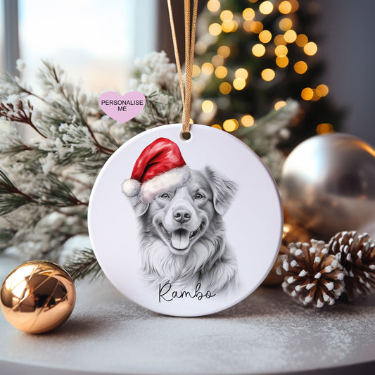 Nova Scotia Christmas Bauble, Personalised Pet Dog Christmas Tree Decoration, Gift For Dog Family, Dog Lover, Santa Dog Bauble