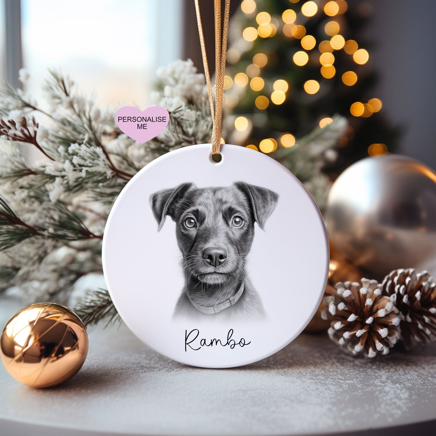 Patterdale Terrier Christmas Bauble, Personalised Pet Dog Christmas Tree Decoration, Gift For Dog Family, Dog Lover, Santa Dog Bauble