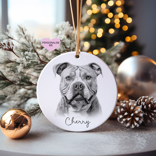 XL Bully Christmas Bauble, Personalised Pet Dog Christmas Tree Decoration, Gift For Dog Family, Dog Lover, Santa Dog Bauble