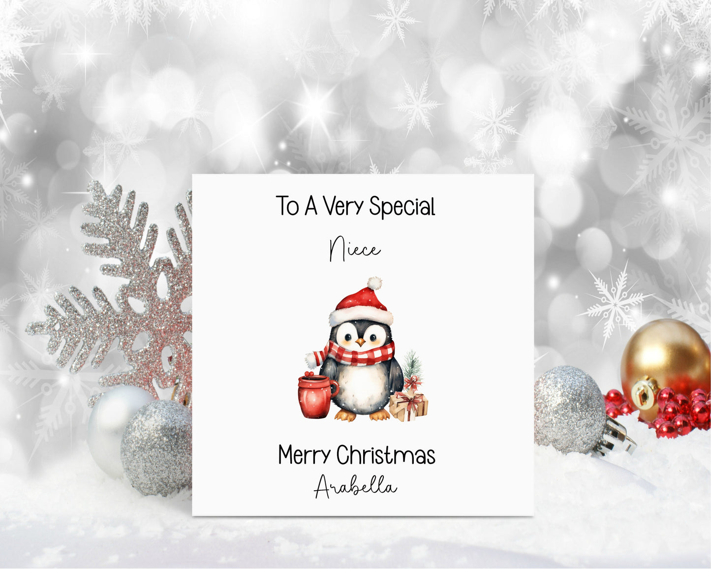 Penguin Christmas Card, Granddaughter Christmas Card, Christmas Card For Goddaughter, Personalised Christmas Card