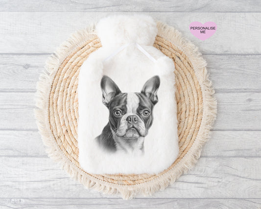 Boston Terrier Gift, Personalised Hot Water Bottle, Dog Xmas Gift, Xmas Gift For Dog Lover